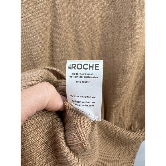 NEW St. Roche Sierra Padded Shoulder Sleeveless Cropped Sweater in Camel Brown - Picture 9 of 10